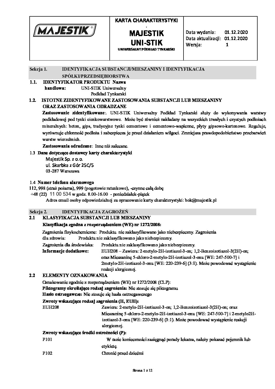MAJESTIK UNI STIK Uniwersalny podkład pod tynki - obrazek 3