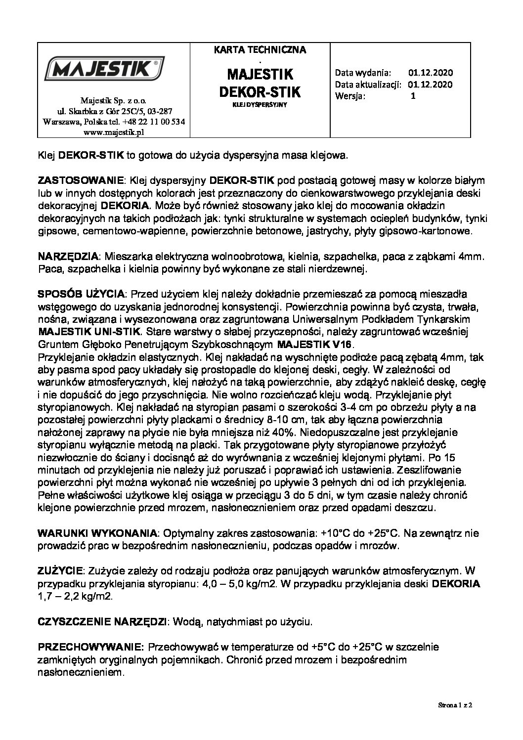 MAJESTIK DEKOR STIK Klej dyspersyjny do deski - obrazek 3