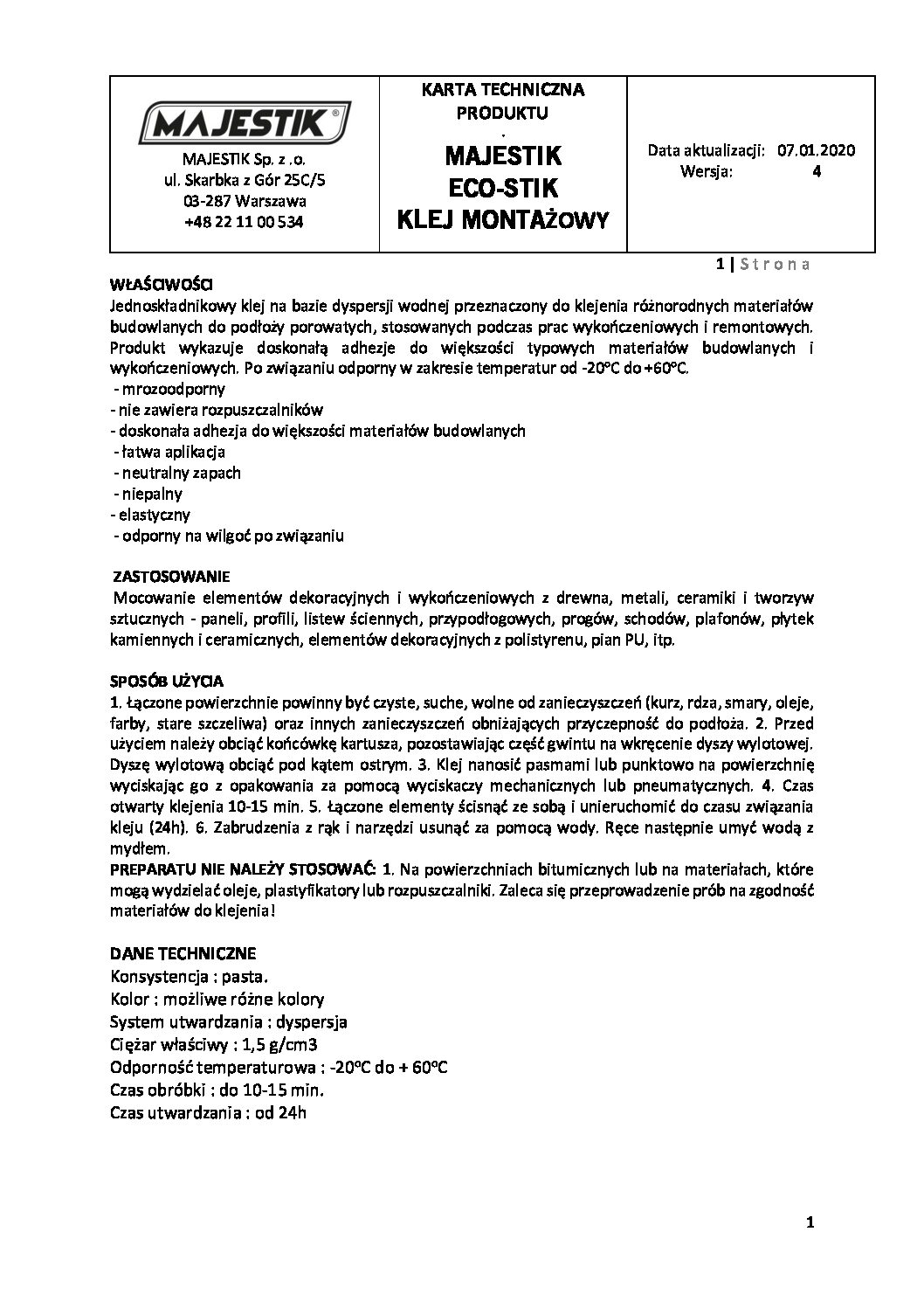 MAJESTIK Klej ECO STIK Płynny Gwóźdź - obrazek 3