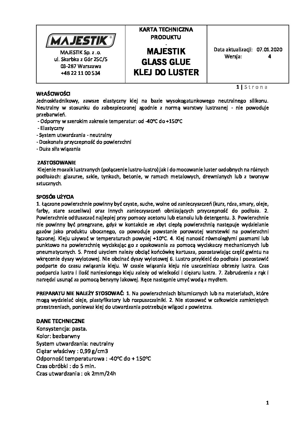 MAJESTIK Klej do luster GLASS GLUE - obrazek 3